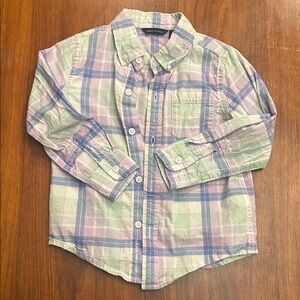Janie and Jack Boys Plaid Button-Down Shirt - Pastel Green & Pink